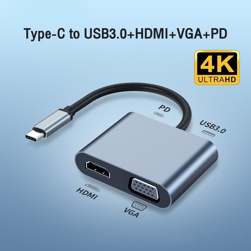 USB C to HDMI VGA Adapter 4in1 Type-c to HDMI 4K for MacBook Pro HP Envy 13 Dell XPS13/15 Lenovo miix510