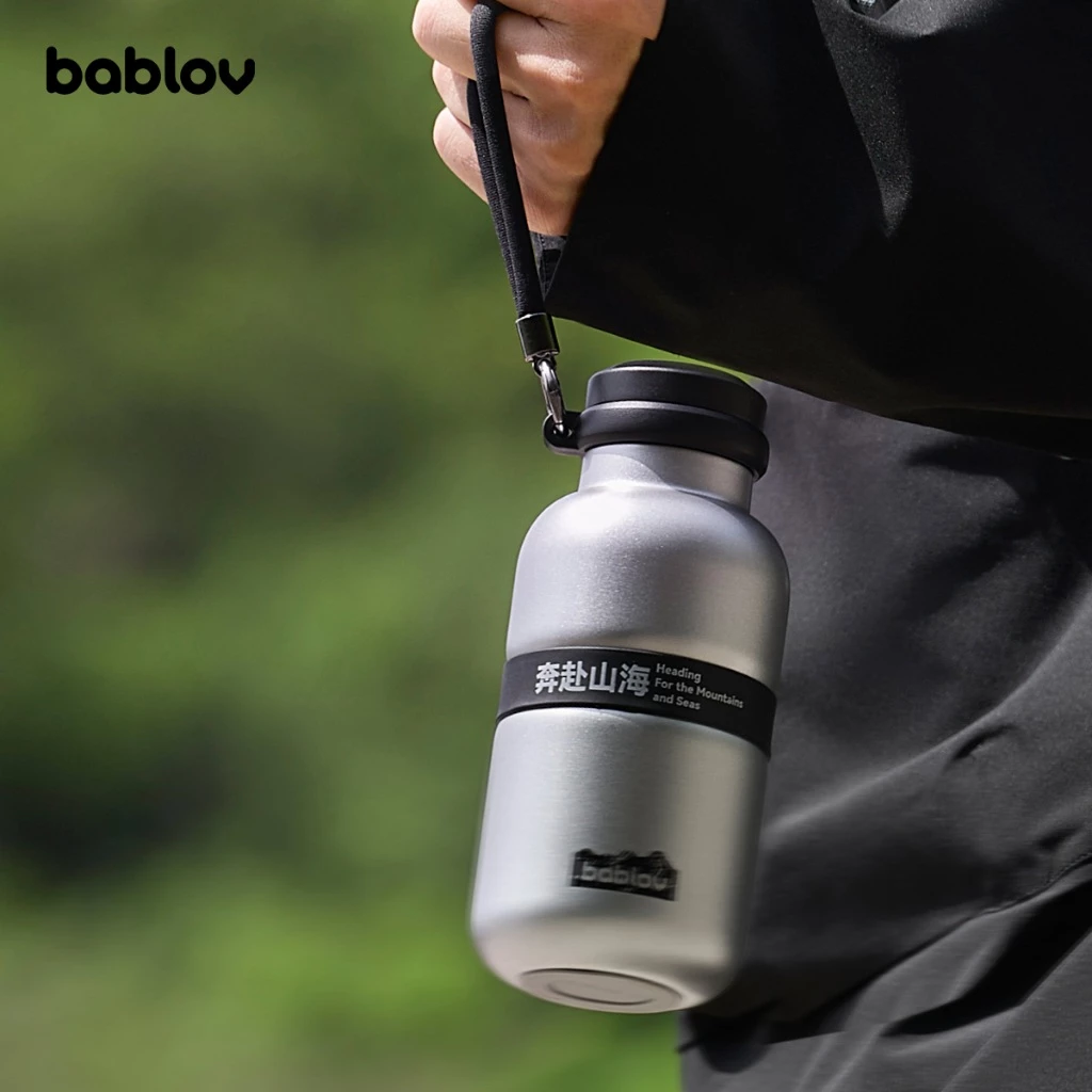Bablov กระบอกน้ำเดินทางสแตนเลส SUS316 420ml | จอแสดงอุณหภูมิ | เก็บความร้อน-เย็นได้นาน | พร้อมสายคล้องปรับระดับได้