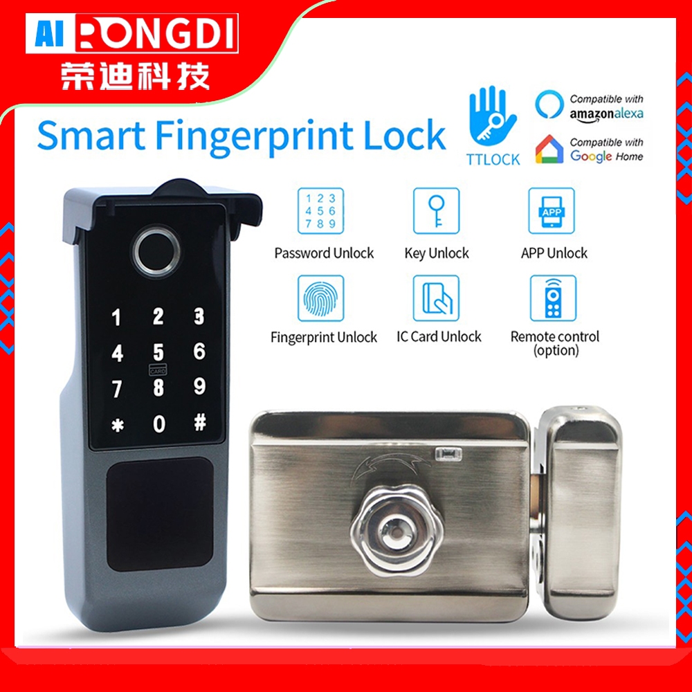กันน้ํา TTLOCK App ลายนิ้วมือล็อคประตูอัจฉริยะ Bluetooth IC Card Deadbolt + คีย์บอร์ดแบบกลไก Alexa