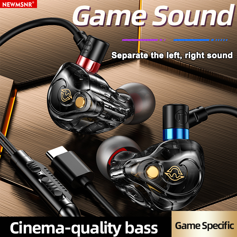 NEWMSNR HIFI คุณภาพเสียง 8D หูฟังเบส Super HD ไมโครโฟน E-Sports เกมชุดหูฟังลดเสียงรบกวนหูฟังชนิดใส่ในหู TYPE-C กันน้ําเหงื่อหูฟังของแท้