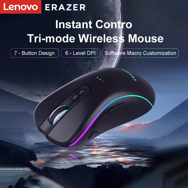 Lenovo Erazer G503 เมาส์ไร้สาย 3 โหมดตามหลักสรีรศาสตร์ RGB แสงสํานักงานโทรศัพท์เล่นเกมแท็บเล็ตคอมพิว