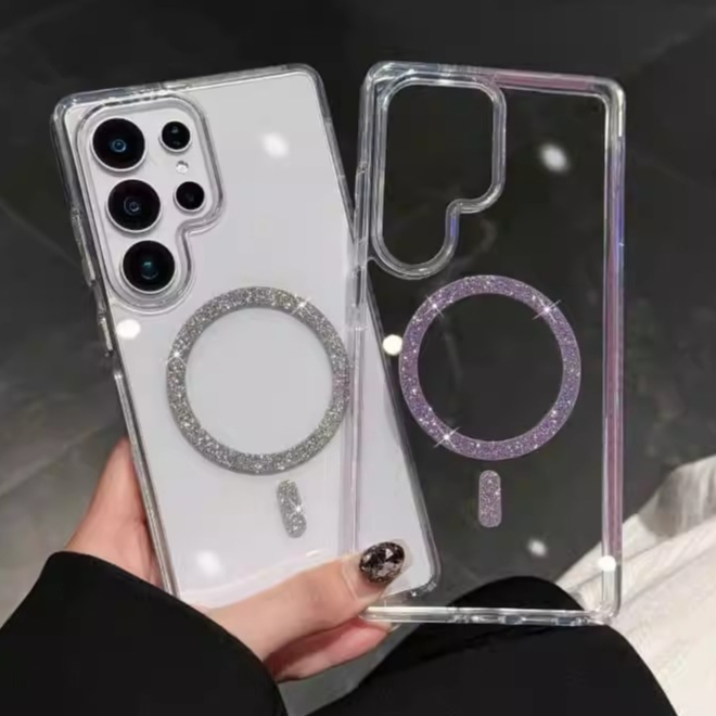 โปร่งใส Glitter แรงดึงดูดของแม่เหล็ก เหมาะสําหรับ Samsung S25Ultra S25Plus S25 S24Ultra S24Plus S24 แม่เหล็กดูดชาร์จไร้สาย S24 Plus Case เคสกันกระแทกแฟชั่นใหม่
