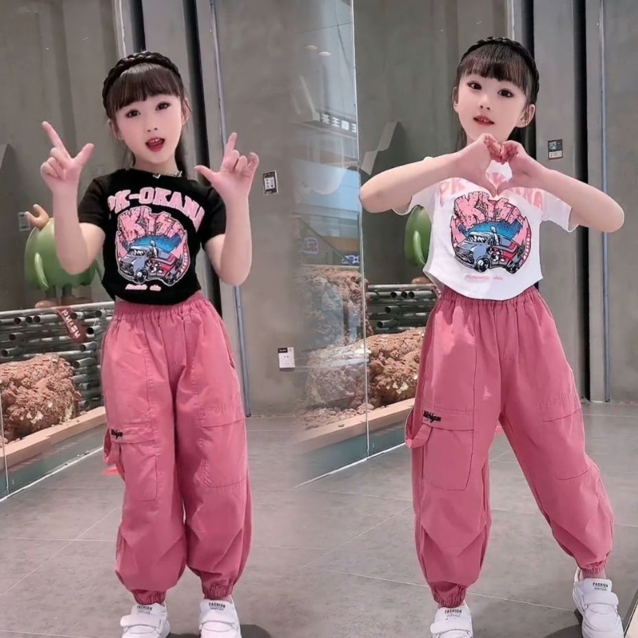 [พร้อมส่ง] ชุดเสื้อยืดแขนสั้น และกางเกง ป้องกันยุง ทรงตรง สองชิ้น แฟชั่นฤดูร้อน สไตล์เกาหลี สําหรับเด็กผู้หญิง