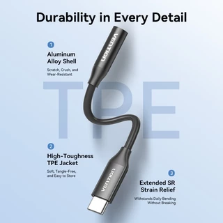 Vention อะแดปเตอร์เสียง USB-C ถึง 3.5 มม. ชิป DAC อะลูมินัมอัลลอยเสียง Hi-Fi สําหรับโทรศัพท์/แท็บเล็ต/แล็ปท็อป