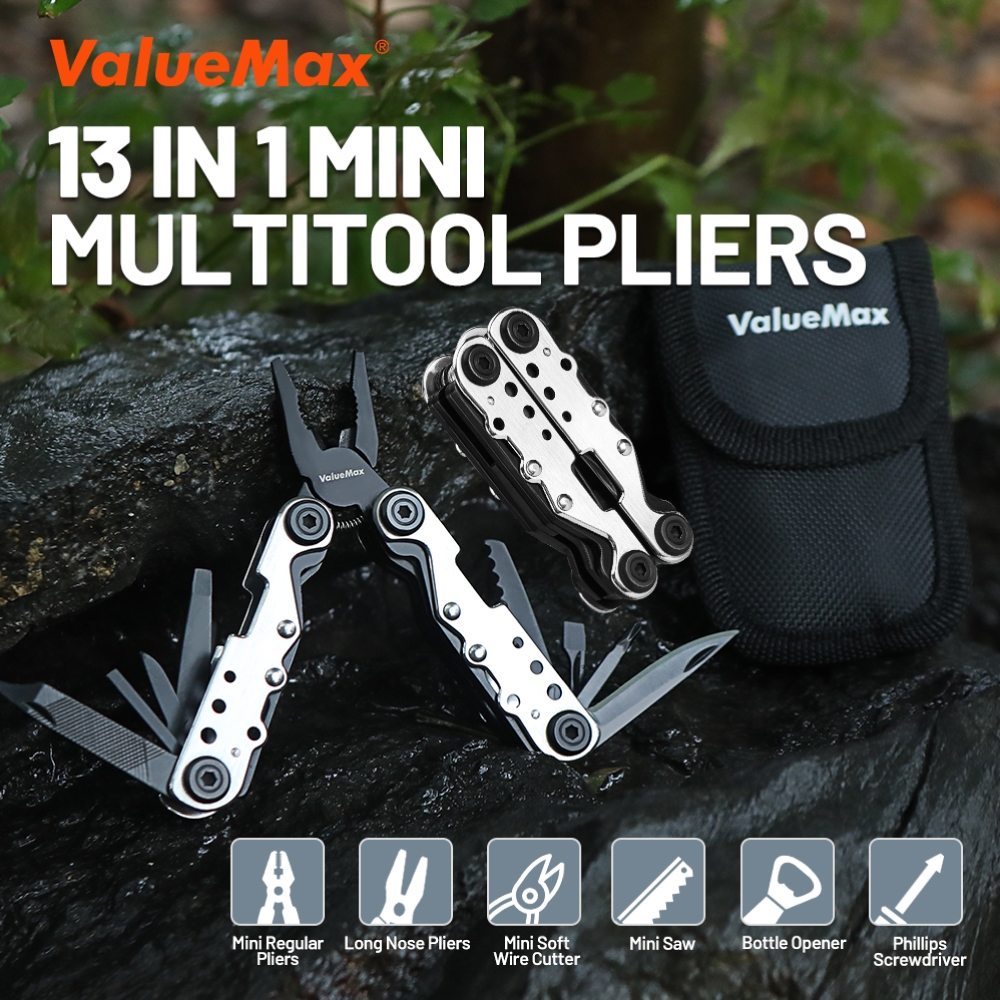 Valuemax 13 in 1 Multi Tools Outdoor Pocket Mini Portable Tools คีมอเนกประสงค์ด้ามจับสแตนเลสพร้อมไขควง