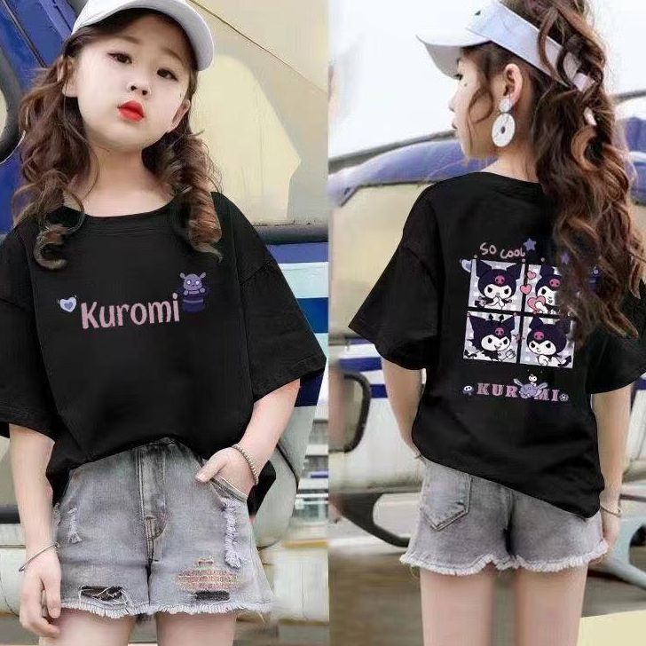 【จัดส่งจากประเทศไทย】🌼พร้อมส่ง🌼คุโรมิ เสื้อยืดคอกลมเด็กหญิงเสื้อยืดคอกลมแขนสั้นฤดูร้อนหลวมเด็กผู้ชายขนาดกลาง4 5 6 7  8 9 10 11 12ขวบ และเด็กหญิงเสื้อยืดคอกลม