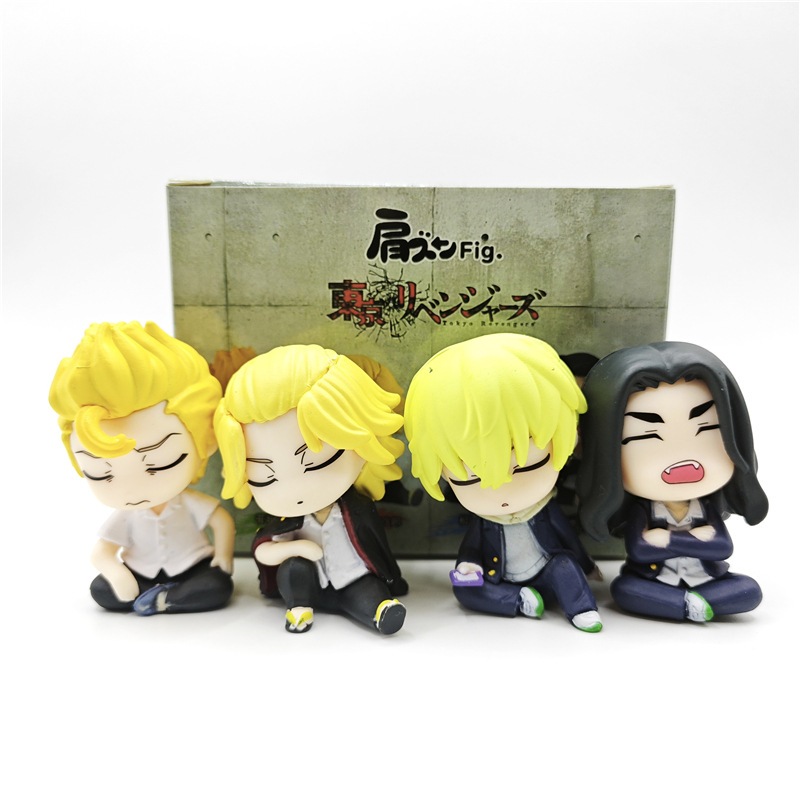 4 ชิ้น/เซ็ต 5 ซม.ญี่ปุ่นอะนิเมะ Tokyo Revengers ไหล่ Rest Sleep ตุ๊กตา Hanagaki Takemichi Manjiro Sano Draken Baji Keisuke รุ่น Q PVC Action Figures ของเล่น