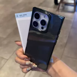 【Square soft case/Black】 เคส compatible for iPhone 11 12 13 14 15 16 pro max case