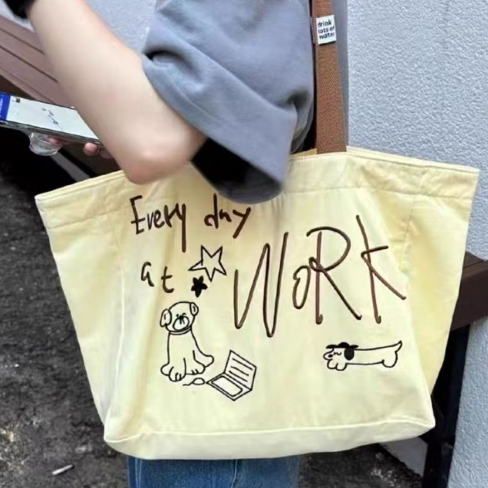 Puppy Canvas Tote Bag Female 2023 New Style French Niche Lightweight Outing All-Match Commuter Portable Shoulder Bag