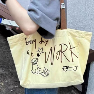 Puppy Canvas Tote Bag Female 2023 New Style French Niche Lightweight Outing All-Match Commuter Portable Shoulder Bag