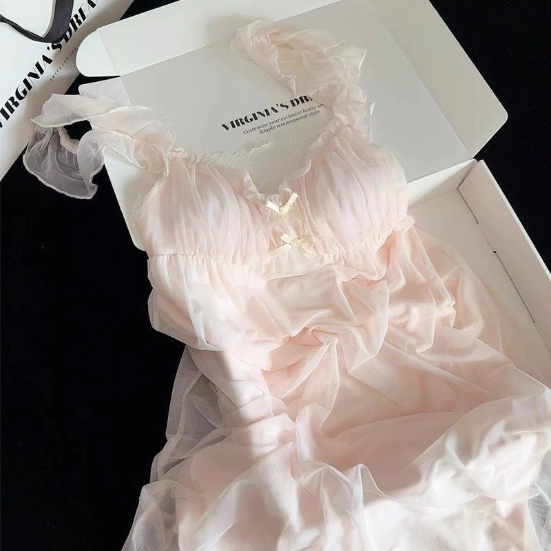 ลูกไม้กับแผ่นหน้าอกเจ้าหญิง Nightdress ฤดูร้อนสไตล์ใหม่หวานชุดนอน Homewear รุ่นคุณภาพสูง