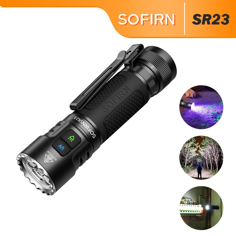Sofirn  SR23 ไฟฉายชาร์จไฟได้ 3300LM และ 365nm UV แสงขาวและยูวี พกพาสะดวก