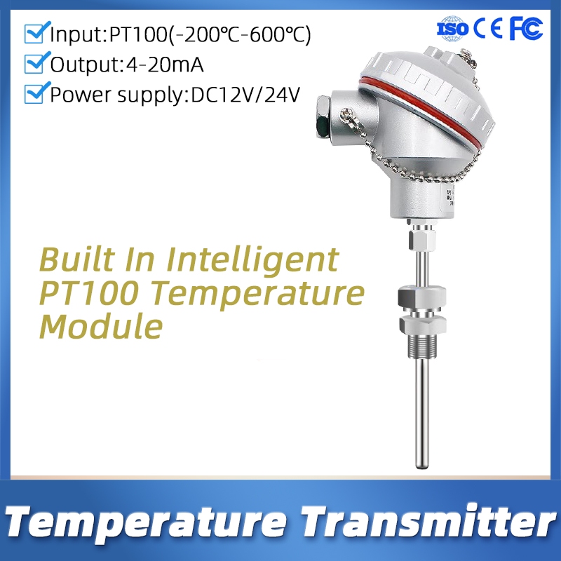 หุ้มเกราะ PT100 เครื่องส่งสัญญาณอุณหภูมิ 4-20mA 0-5V 10V เอาต์พุต G1/2 DC24V RTD PT100 เซ็นเซอร์อุณหภูมิ