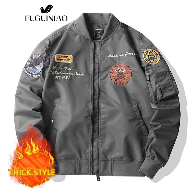Fuguiniao Cotton Air Force MA1 Pilot Jacket เสื้อแจ็คเก็ตเบสบอลปัก
