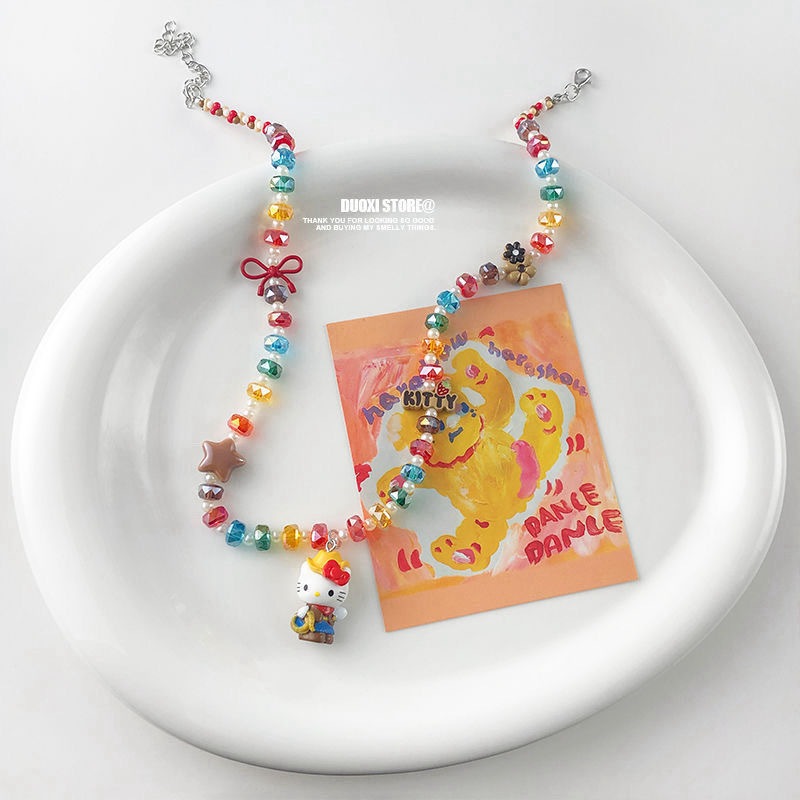 HelloKitty Denim Clavicle Chain สร้อยคอคริสตัลสีสันสดใส เหมาะสำหรับสาวหวานปี 2025 - รูปที่ 6