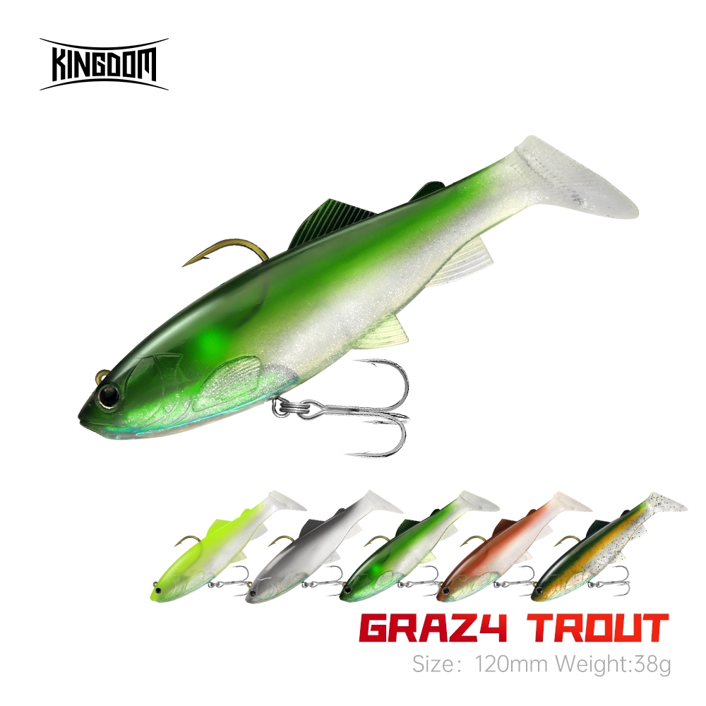 Kingdom Fishing Lure Sinking T-Tail เหยื่ออ่อน 120 มม.38g การออกแบบหัวตะกั่วกว้างค้นหาช่วง Wobblers สําหรับ Bass Perch Pike Barracuda ปลาเทราท์