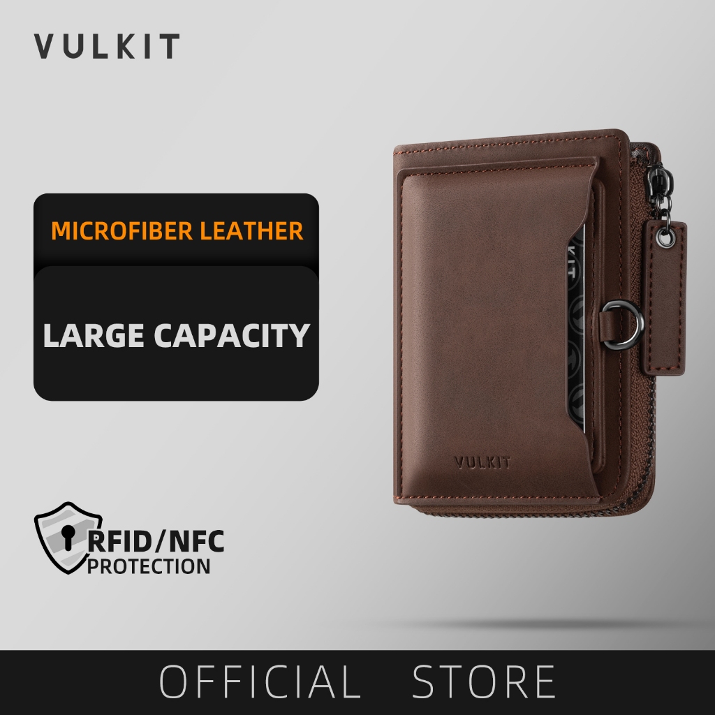 VULKIT-Minimalist RFID Blocking Leather Zippered Bifold Wallet with Coin Pocket-VW117