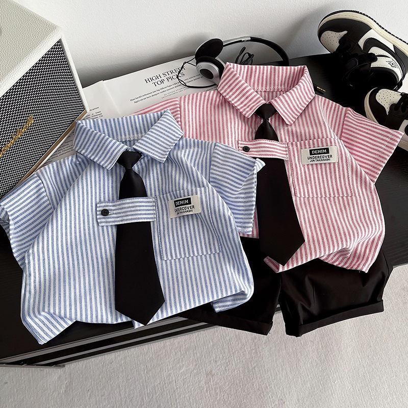 ชุดเซ็ทเด็ก ชุดสูทเด็กชาย 3ขิ้น น่ารัก Polo collar ปาร์ตี้วันเกิด การแสดงบนเวที ชมพู / น้ำเงิน 120-160cm 【จัดส่งจากประเทศไทย】