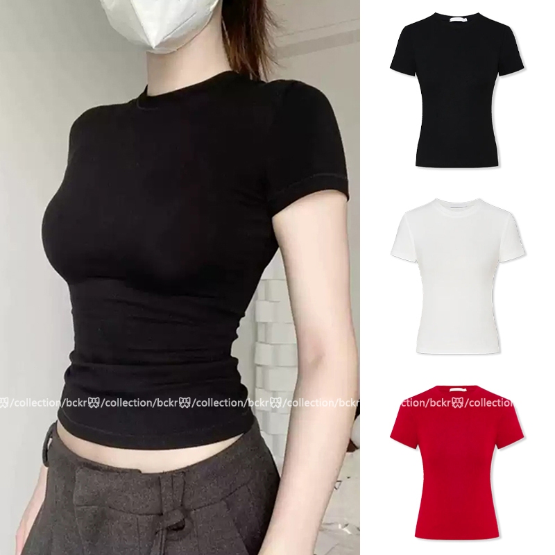 【จัดส่งตลอด 24 ชั่วโมง】🔥สั้น เสื้อแฟชั่น ลำลอง เสื้อผญ เสื้🖤ชุดหน้าร้อน เข้ารูปเอวสวน เซ็กซี่ สาวแซ่บ คอกลม เสื้อ