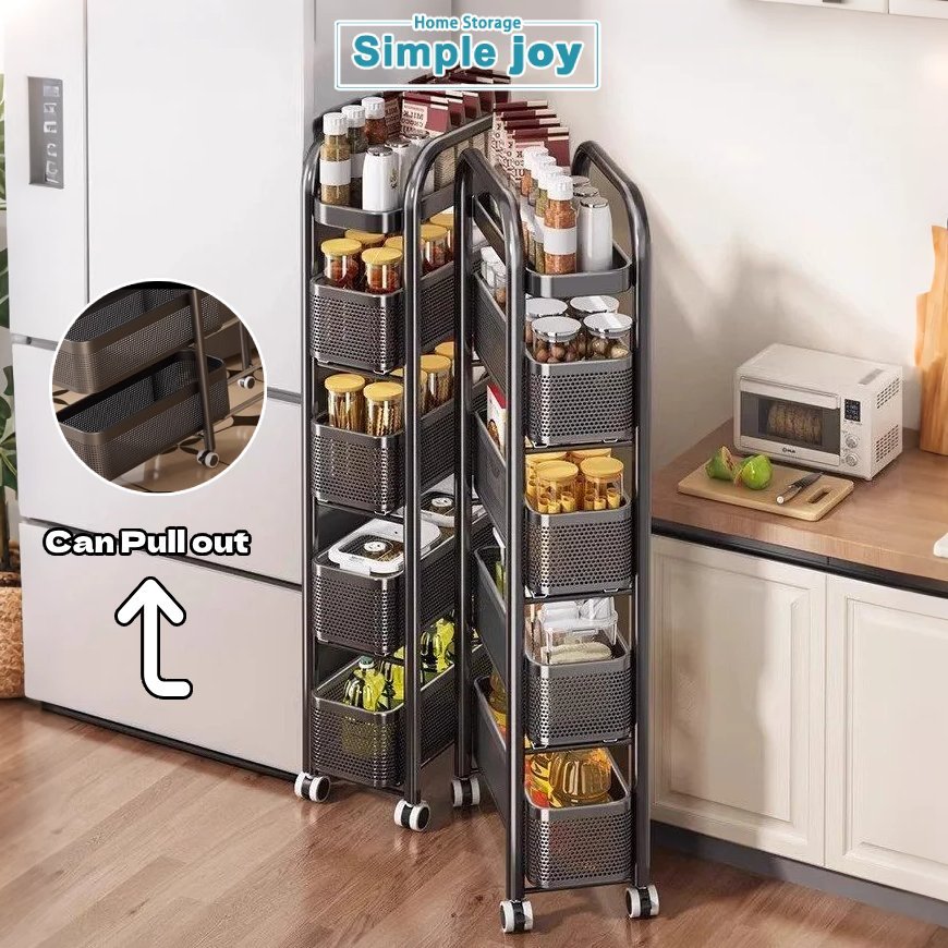 Simplejoy 3/4/5ชั้น ชั้นวางเครื่องสำอาง รถเข็นเ ชั้นวางของในครัว มีล้อ×4 เหมาะสำหรับช่องว่างแคบๆ