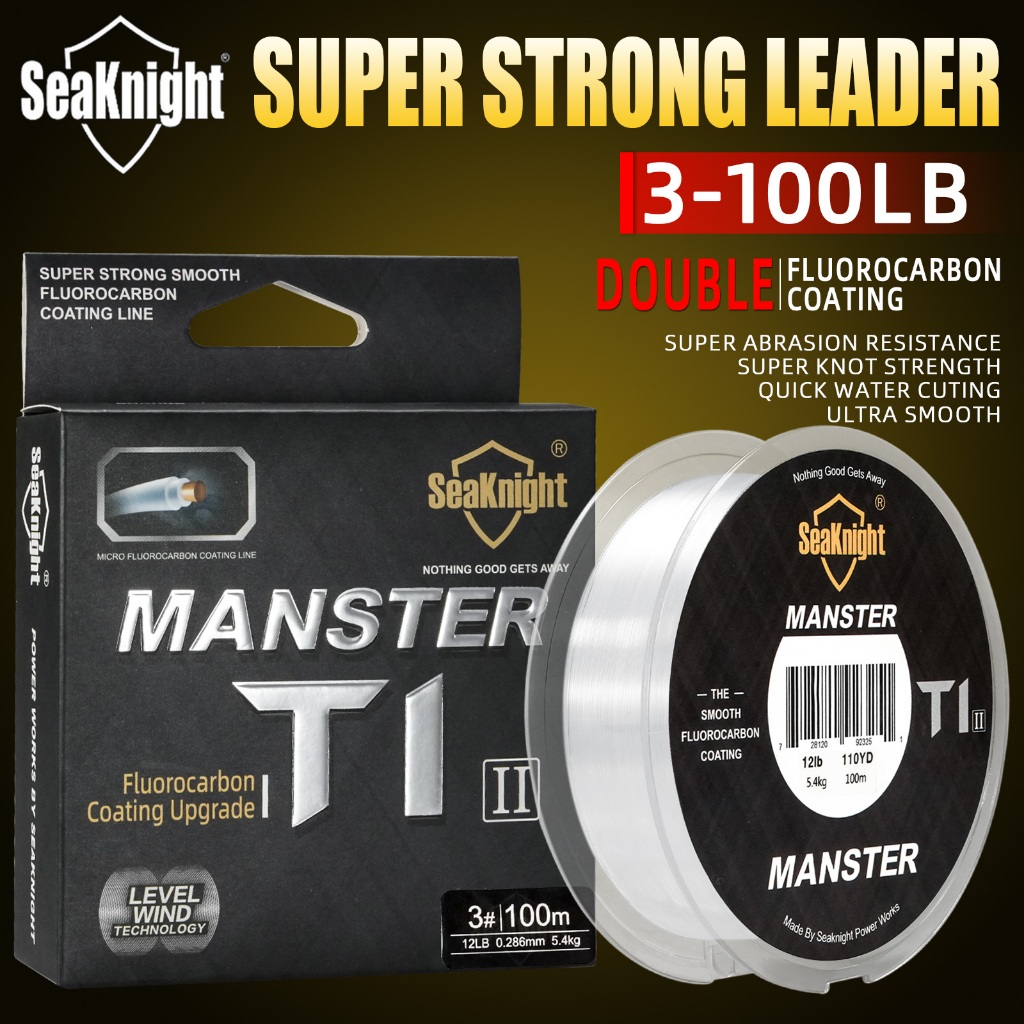 SeaKnight T1 II Fluorocarbon เคลือบสายตกปลาน้ําเค็ม 50M/100M Monofilament สายตกปลา Sinking Leader Line ตกปลาทะเล 3-100LB