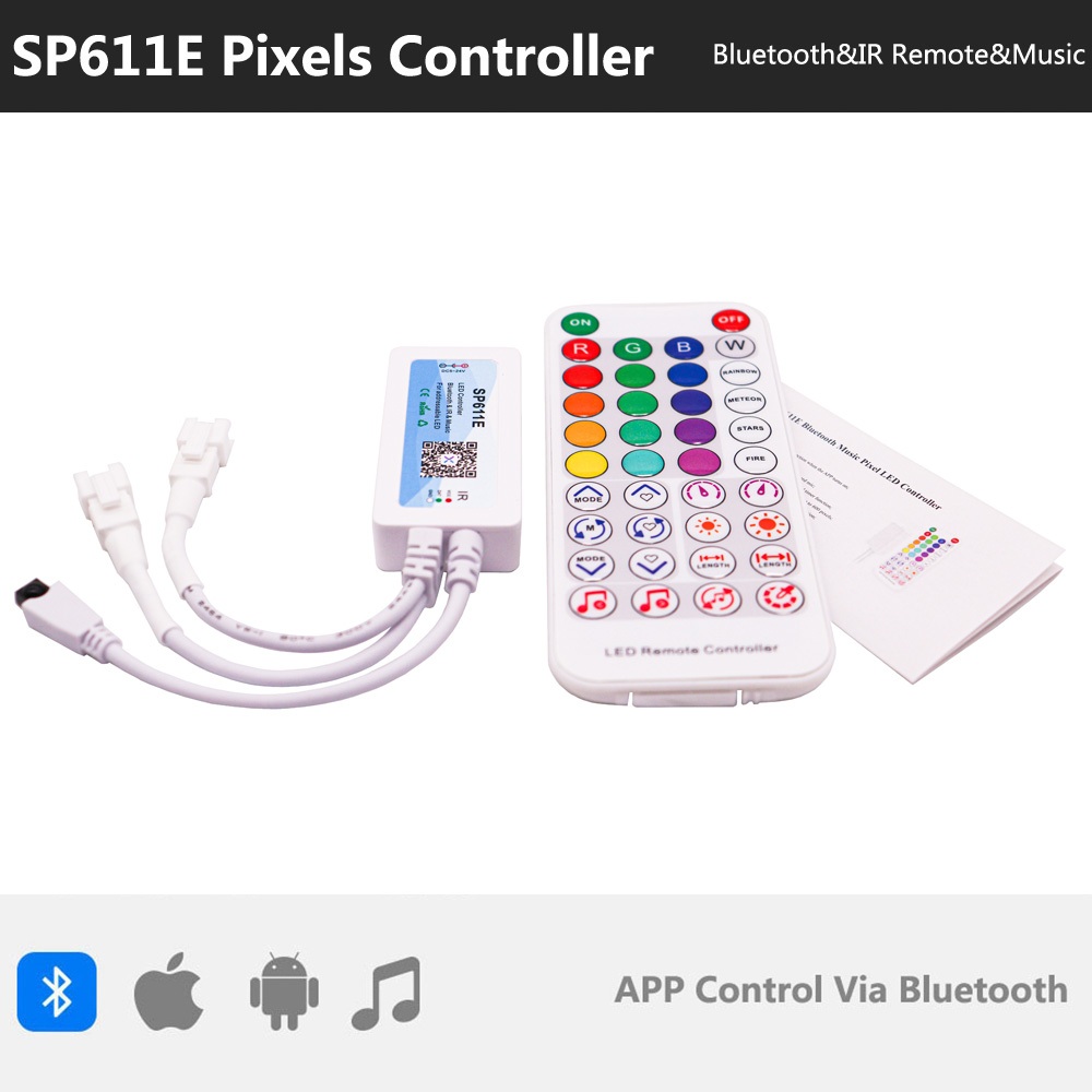 USB/DC SP611E เพลงบลูทูธ LED Strip Controller IR ระยะไกลสําหรับ WS2811 WS2812 DC5V-24V