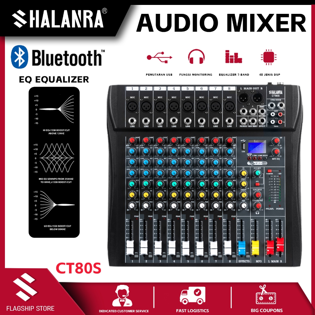SHALANRA CT80S Professional 8 Channel Audio Mixer คอนโซลผสมเสียงพร้อม Bluetooth USB,PC อินพุตการบันท