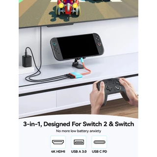 JSAUX Dock Adapter for Switch 2/Switch/OLED สําหรับสวิตช์ 2 Docking Station 3-in-1 USB Type C อะแดปเตอร์ HDMI สําหรับ Nintendo Switch 1/ 2/พอร์ตชาร์จ OLED สําหรับแล็ปท็อปแท็บเล็ต-CV0087 & CV0086&CV0088