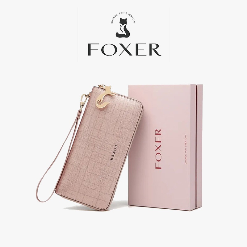 FOXER กระเป๋าเงิน แบบซิป หนังแท้คุณภาพสูง มีการออกแบบช่องใส่บัตรมากมาย สไตล์มินิ