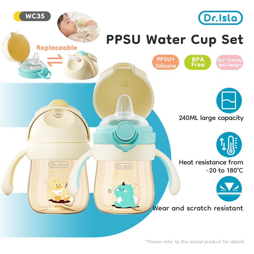 Dr.isla 2 in1 แก้วหัดดื่ม /แก้วหัดดื่มกันสำลัก ขวดน้ำ 250ml/300ml 360° แก้วน้ำ ข