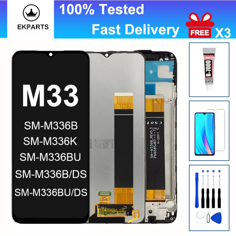 ทดสอบ 100% LCD สําหรับ Samsung Galaxy M33 5G SM-M336B จอแสดงผล Touch Screen Digitizer Assembly กรอบเปลี่ยน