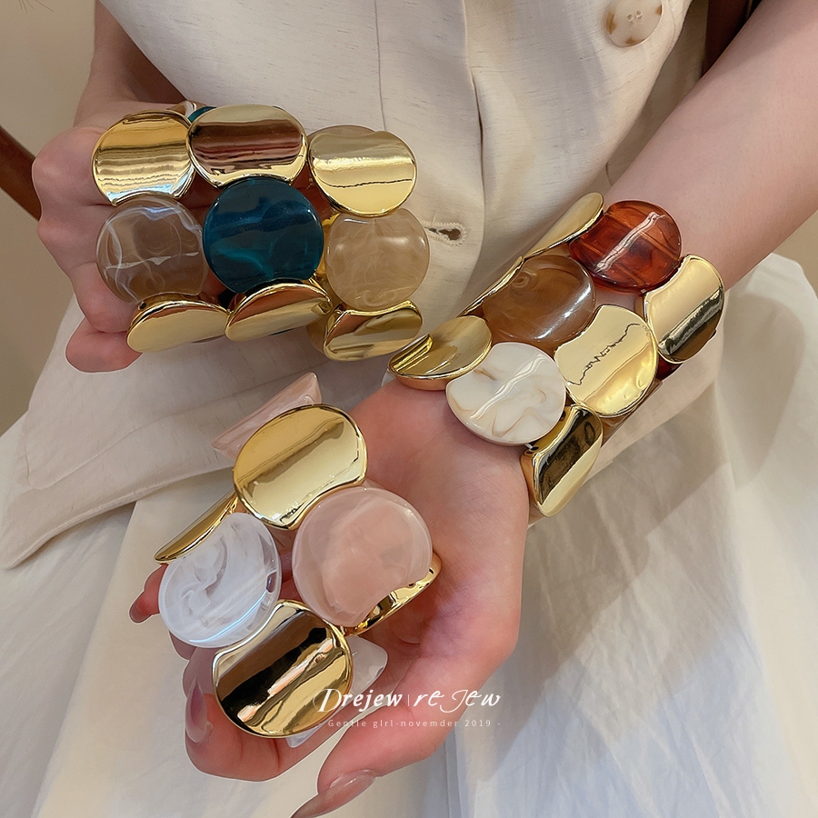 สร้อยข้อมือเชือกยางยืดประกบวงกลมอะคริลิค สไตล์ยุโรปและอเมริกา ออกแบบเฉพาะตัวและสวยงาม