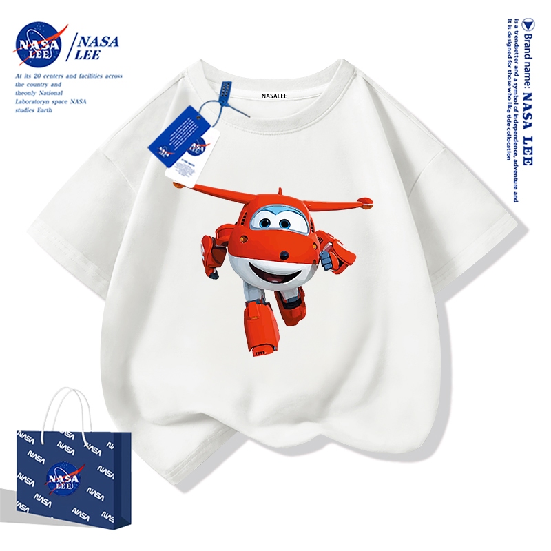 【จัดส่งภายในวันเดียว】เสื้อยืด NASA ผ้าฝ้าย ลาย Super Wings สำหรับทุกวัย ระบายอากาศดี สไตล์ไทย