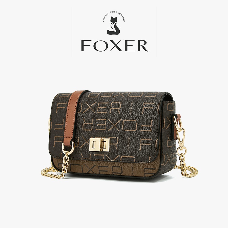 Foxer กระเป๋าสะพายสุภาพสตรี ความจุขนาดใหญ่ สีกาแฟ
