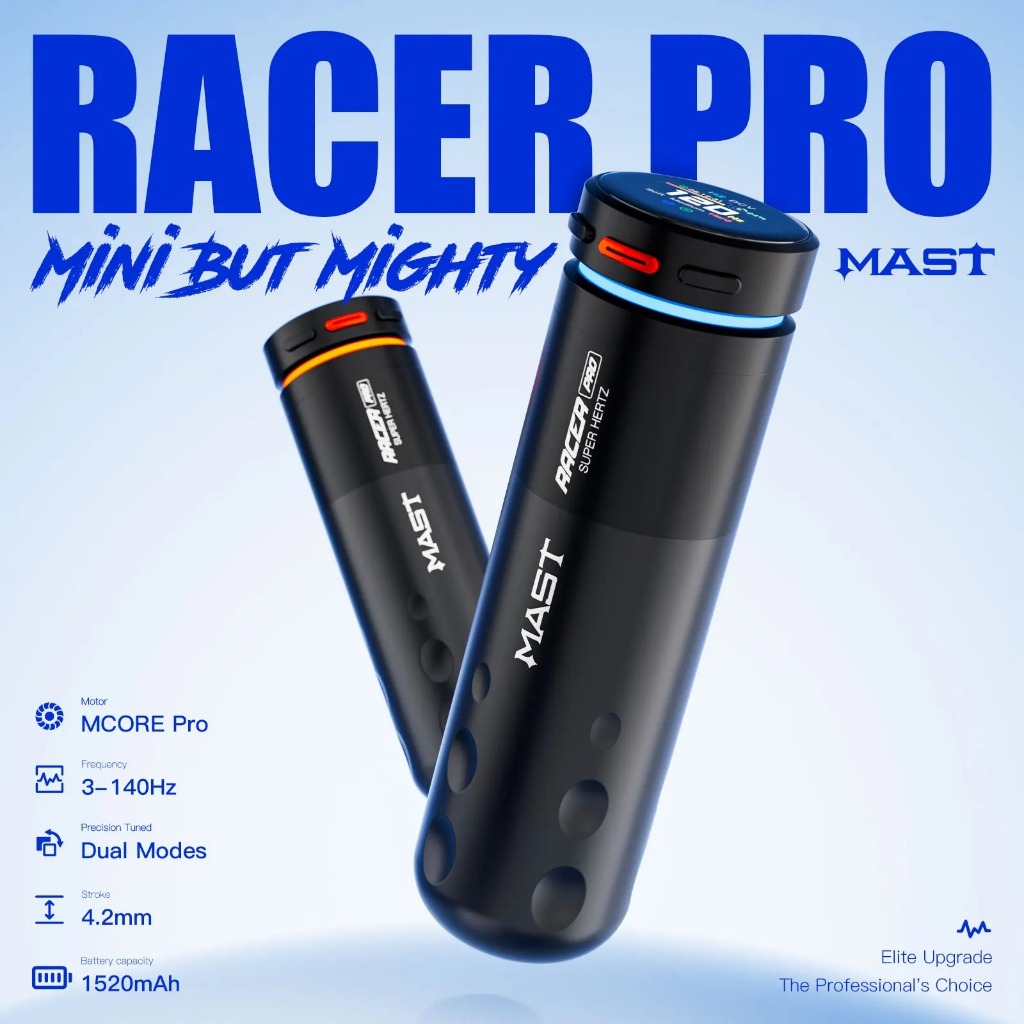 Mast Racer Pro Short Wireless Tattoo Pen Machine Battery 4.2mm Stroke Mcore PRO มอเตอร์ปรับโหมดแข็งน