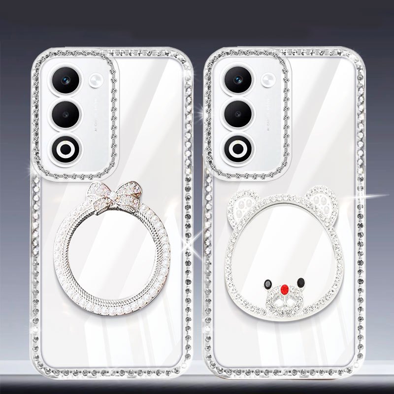 VRQR สําหรับ Oppo A5i A5 Pro 5G 4G A5X A5i A5 4G 5G ครีมสไตล์วงกลมกระจกขั้นสูงฝังเพชรขอบใสกันกระแทกเ