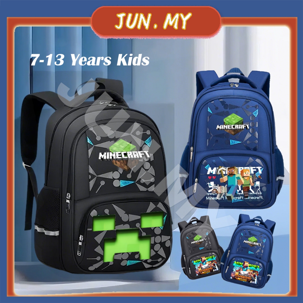 45 ซม.Minecraft กระเป๋าโรงเรียนเด็กชาย  กระเป๋านักเรียนสําหรับชายกระเป๋าเป้สะพายหลัง คารูน ลดน้ําหนัก