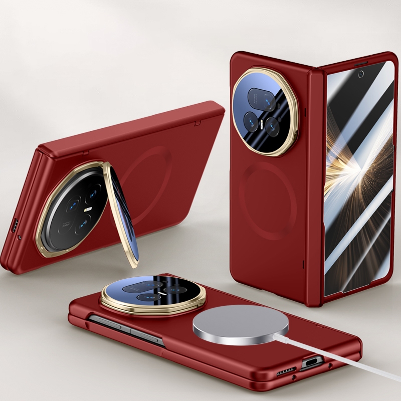 เคสสําหรับ Honor Magic V3 V5 เคสโทรศัพท์ผิวรู้สึกบางเฉียบป้องกันเต็มรูปแบบฮาร์ดปกหลังแม่เหล็กพร้อมฟิล์มป้องกันและขาตั้ง