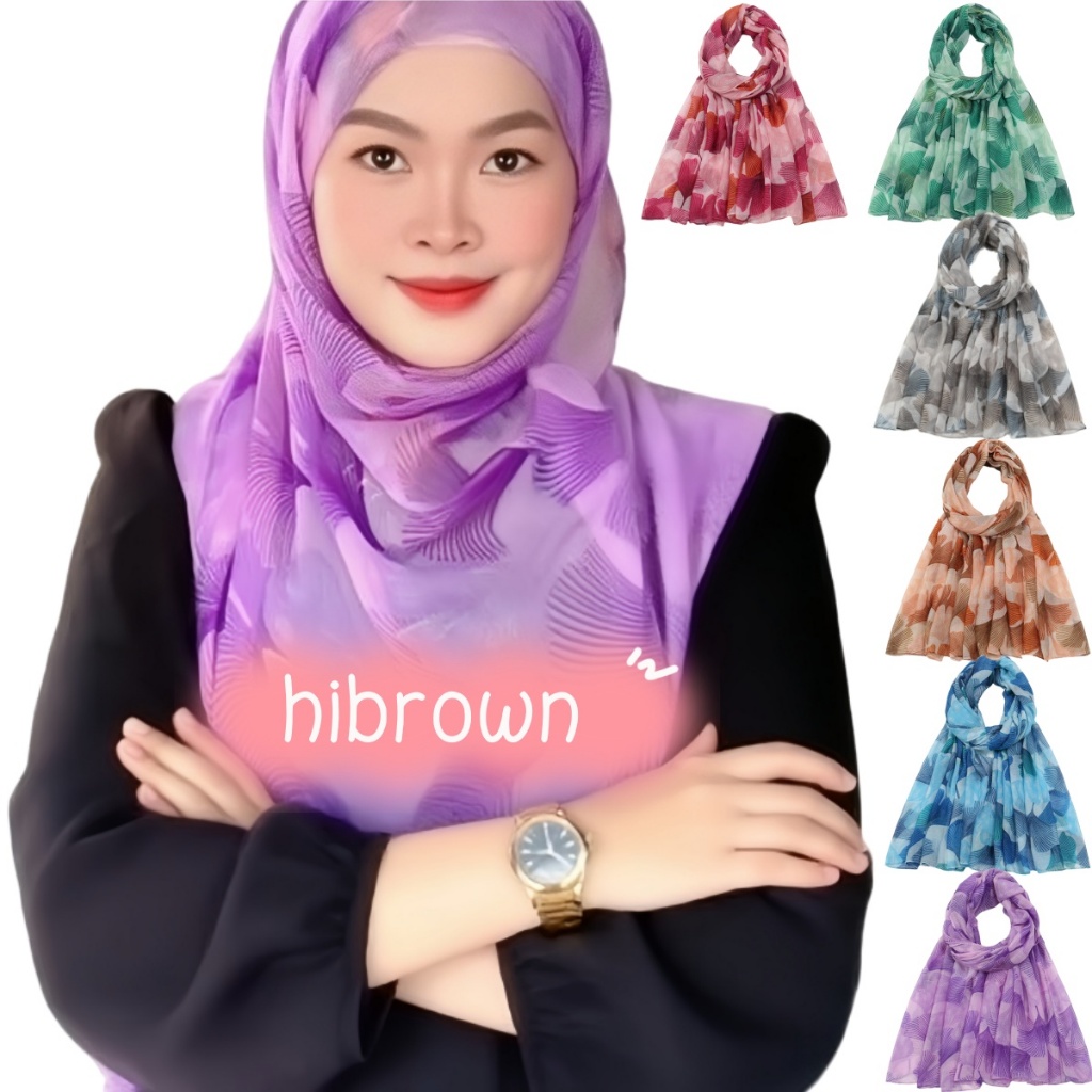 180 ซม.Ginkgo Leaf พิมพ์ผ้าคลุมไหล่ผ้าฝ้าย Murah Simple Voile ผ้าพันคอ Corak มุสลิม Hijab