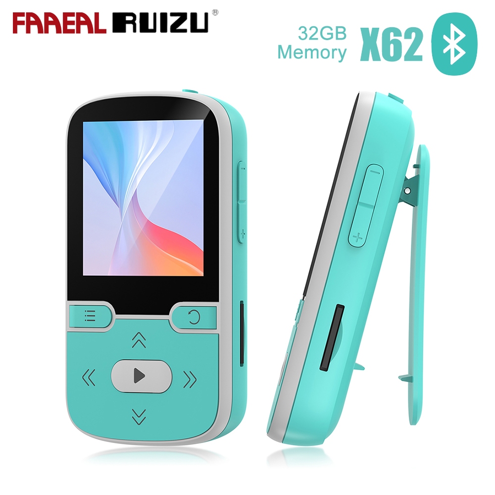 FAAEAL RUIZU X62 เครื่องเล่นเพลงพร้อมคลิปหน่วยความจํา 32G ในตัว Bluetooth5.0 HiFi Lossless เสียง MP3 สนับสนุนการ์ด SD มินิแบบพกพา Walkman พร้อม Pedometer บันทึก