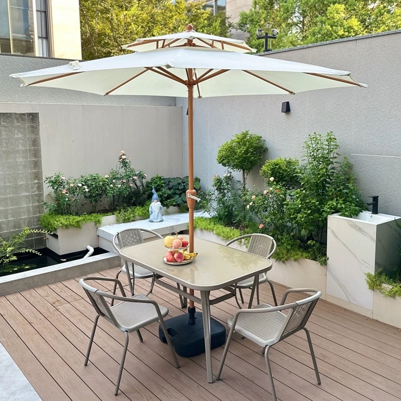 ร่ม 9 ฟุตสวนกลางแจ้ง, ร่มลานคู่ด้านบนพร้อมข้อเหวี่ยง, ร่มตลาดนัดตาราง Sun Shade Commercial สําหรับ Café