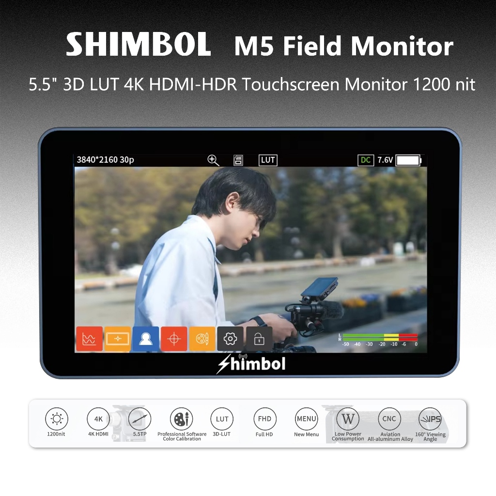 Shimbol M5 5.5 "1200nit Ultra Bright Full HD 4K30 3D LUT HDMI กล้อง Field Monitor พร้อม Hot Shoe Mou