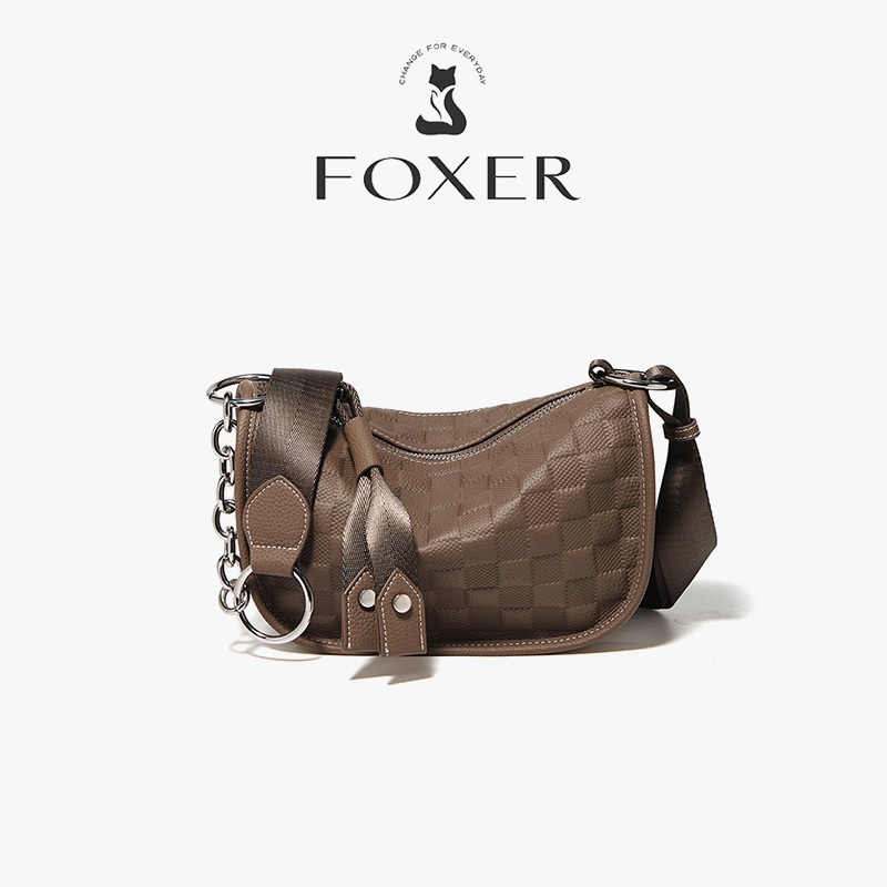 FOXER กระเป๋า สะพายไหล่หนังวัว คุณภาพสูง สไตล์โมเดิร์น ดีไซน์เรียบง่าย สีดำ/สีขาว/สีน้ำตาล