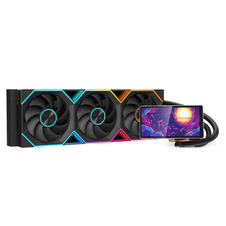 Jungle Leopard Pro Flow 360 CPU Aio Cooler 5.5 นิ้วหน้าจอ LCD / 360 มม.พัดลม/5V 3PIN ARGB Mobo Sync 4PIN PWM Daisy Chain สําหรับ Intel LGA1155 LGA1200 LGA1700 AMD AM5 AM4