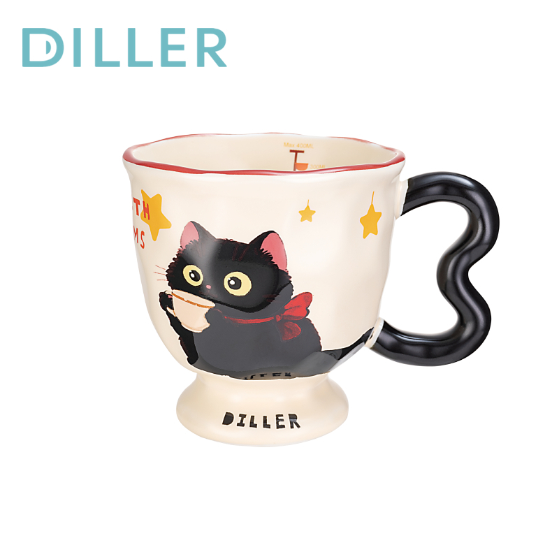Diller Cat แก้วเซรามิคถ้วยน่ารักสําหรับกาแฟ 400ml D6004