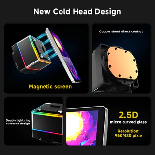 Jungle Leopard Pro Flow 360 CPU Aio Cooler 5.5 นิ้วหน้าจอ LCD / 360 มม.พัดลม/5V 3PIN ARGB Mobo Sync 4PIN PWM Daisy Chain สําหรับ Intel LGA1155 LGA1200 LGA1700 AMD AM5 AM4