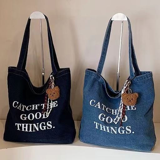 【จัดส่งจากประเทศไทย】🌼พร้อมส่ง🌼 Influencer Niche เวอร์ชั่นเกาหลีวรรณกรรม Casual Denim Bag Shopping All-Match แบบพกพาขนาดใหญ่ความจุไหล่เดียวสามารถ