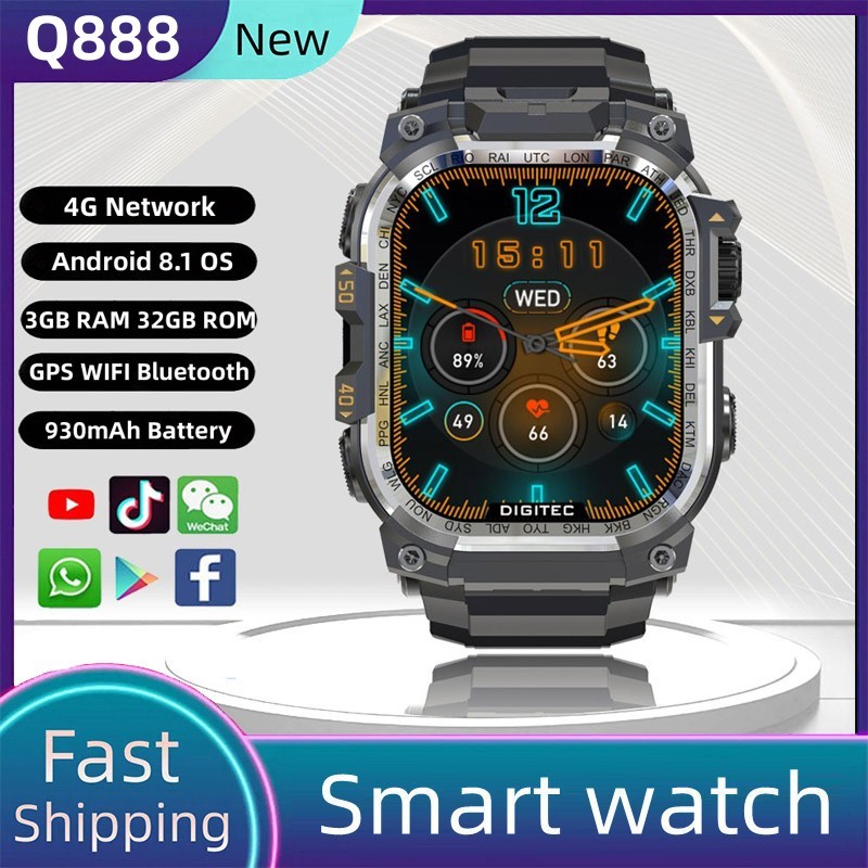 Global Q888 AMOLEDสมาร์ทนาฬิกาAndroid 8.1 OSกีฬานาฬิกา4Gซิมการ์ดWiFi GPSหมุนกล้อง3GB RAM 32GB ROMSma