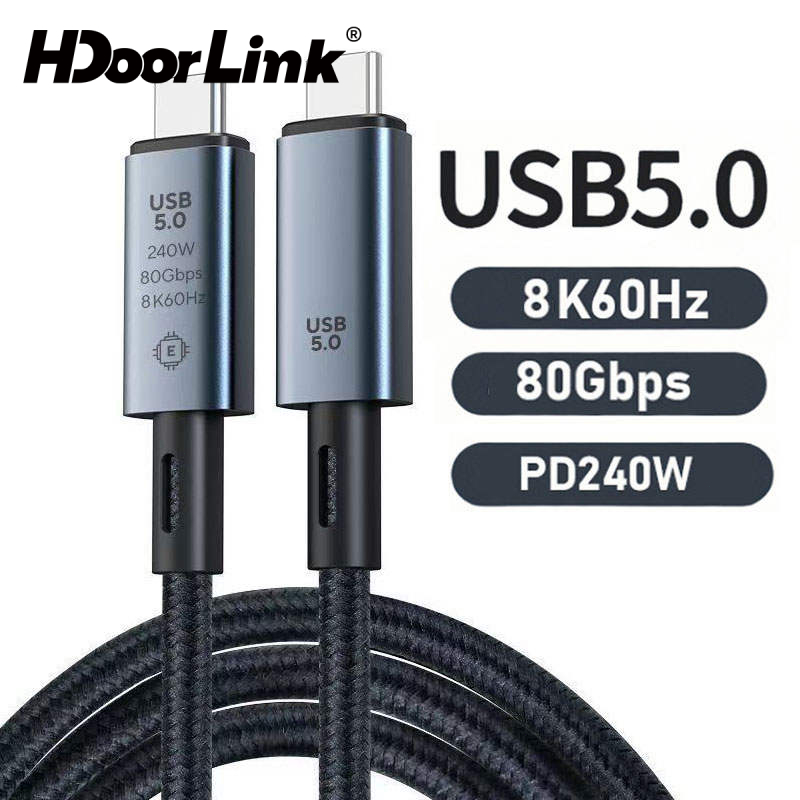 HdoorLink สาย USB 5.0 80Gbps 240W 8K 60Hz สําหรับ Thunderbolt 5 ประเภท C Fast Charging Thunderbolt3 USB 5.0 USB C ถึง C Data Transfer สาย