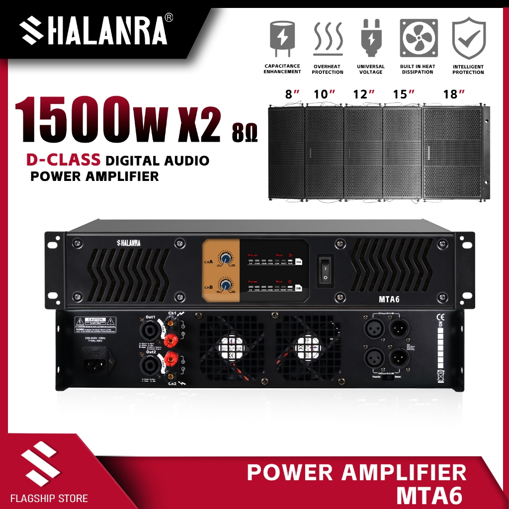 SHALANRA MTA6 Professional Audio Power Amplifier 1500W 2 ช่อง 8Ohm Digital Power Amplifier เหมาะสําห